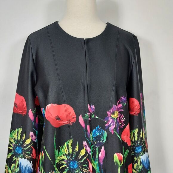 Peck and Peck Cardigan Jacket Black Floral Colorful Long Sleeve Womens Large - Picture 4 of 14